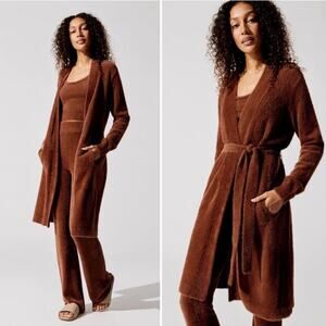 NWT Carbon38 Eyelash Belted Cardigan Sweater Cappuccino Brown Longline XS $199